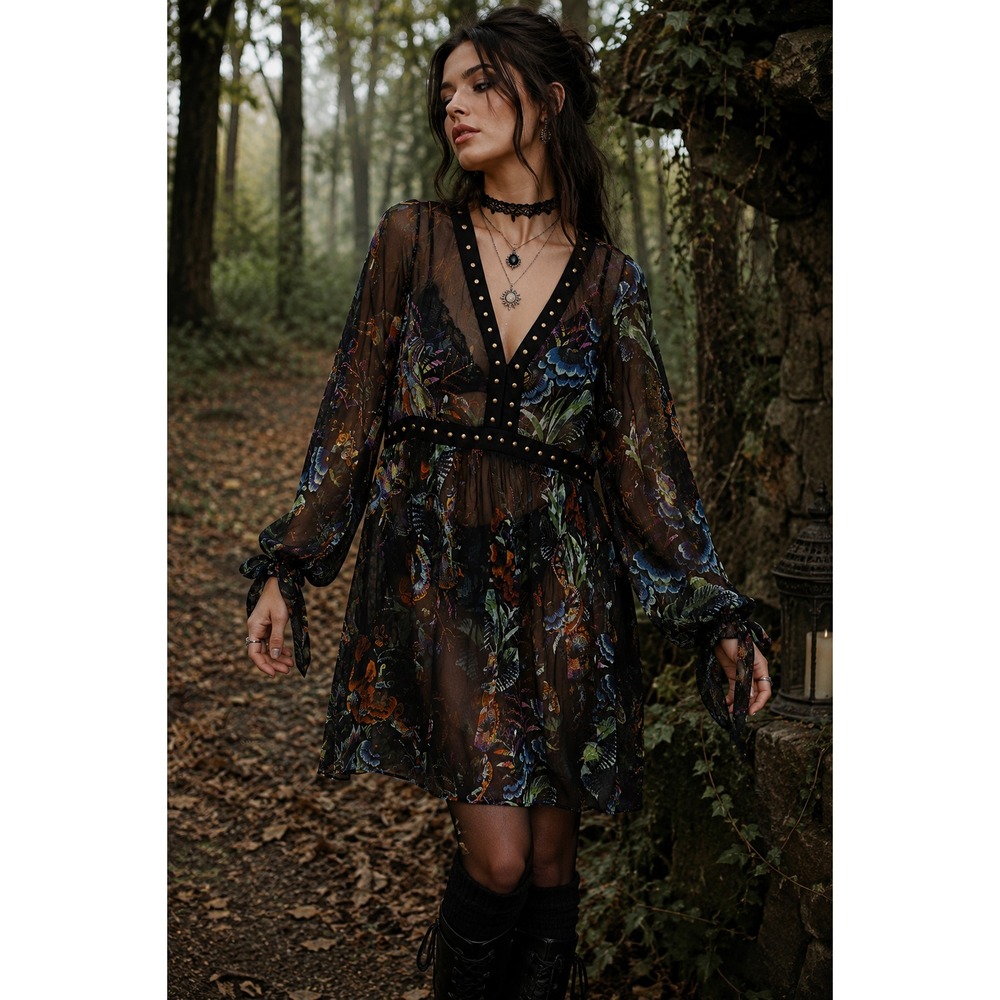 Maeve Anthropologie Size 4 Sheer Floral Tunic Dress Overlay Boho Whimsigoth Y2K